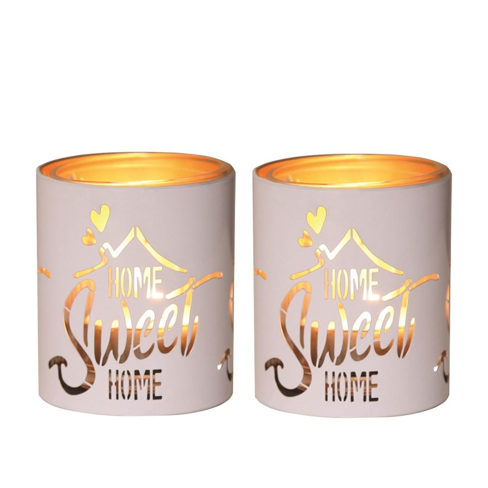 Aroma White & Gold Home Sweet Home 2 Tealight & Votive Holder Set £8.09